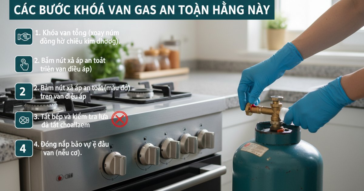 Các bước thực hiện cách khoá van gas an toàn hàng ngày