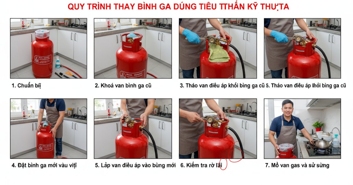 Quy trình thay bình ga đúng tiêu chuẩn kỹ thuật